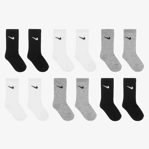 Nike-جوارب قطن جيرسي لون أبيض ورمادي وأسود للأولاد (عدد 6) | Childrensalon