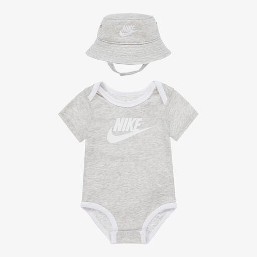 Nike-Grey Cotton Babysuit Set | Childrensalon