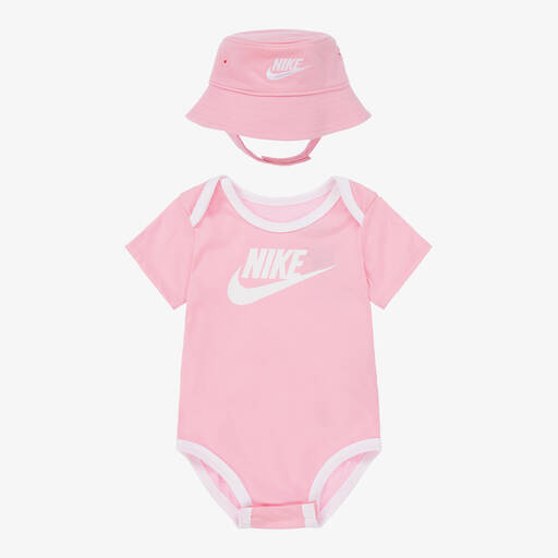 Nike-Pink Cotton Babysuit Set | Childrensalon