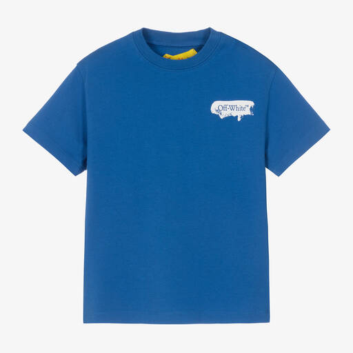 Off-White-Blue Cotton T-Shirt | Childrensalon
