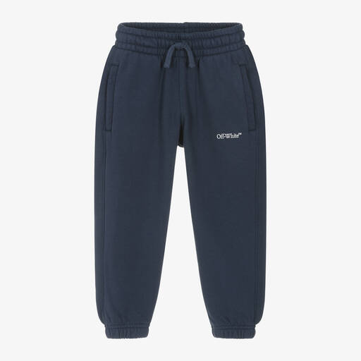 Off-White-Boys Navy Blue Cotton Joggers | Childrensalon