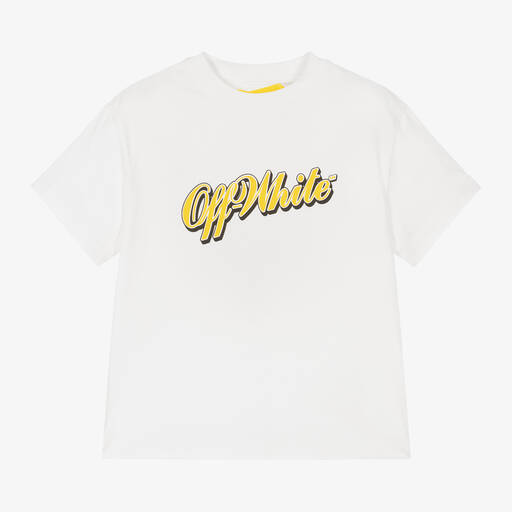 Off-White-Boys White Cotton T-Shirt | Childrensalon