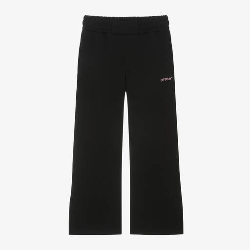 Off-White-Girls Black Cotton Joggers | Childrensalon