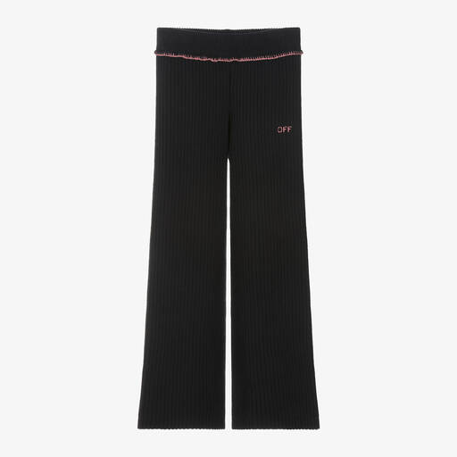 Off-White-Girls Black Wool & Cotton Knit Trousers | Childrensalon