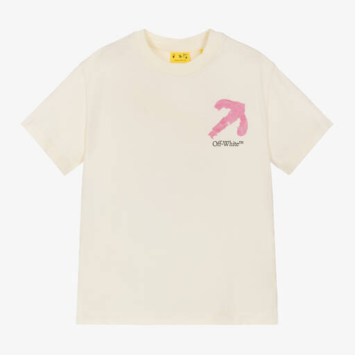 Off-White-Girls Ivory Painterly Logo Cotton T-Shirt | Childrensalon