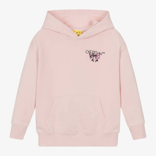 Off-White-Girls Pink Cotton Bow Arrow Hoodie | Childrensalon