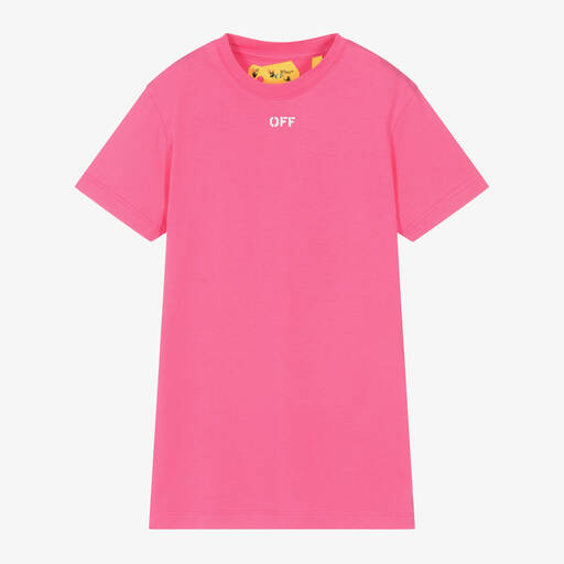 Off-White-Розовое хлопковое платье-футболка для девочек | Childrensalon