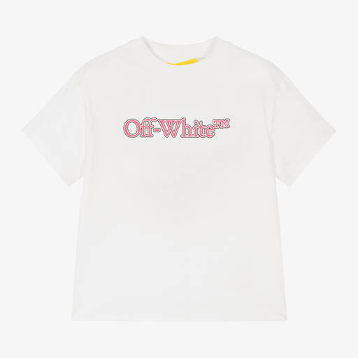 Off-White-Girls White Cotton T-Shirt | Childrensalon