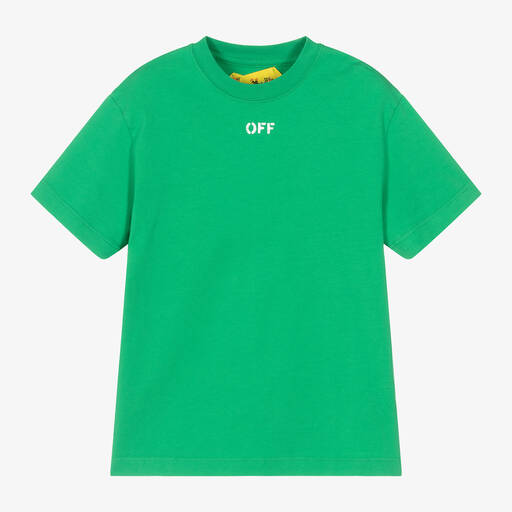 Off-White-Green Cotton T-Shirt | Childrensalon