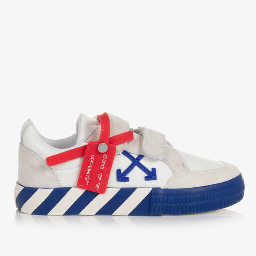 Off-White-Teen Boys White & Blue Leather Trainers | Childrensalon