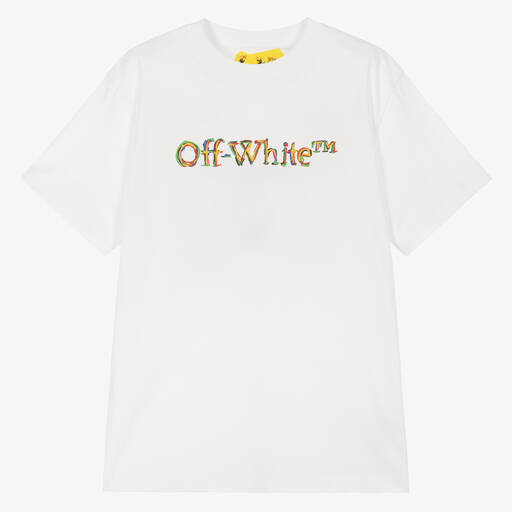 Off-White-Teen Boys White Cotton T-Shirt | Childrensalon