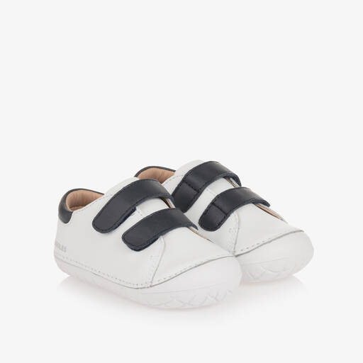 Old Soles-White & Blue Leather First Walker Trainers | Childrensalon
