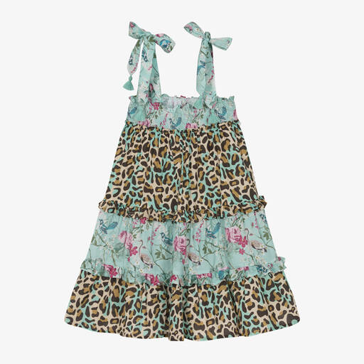 Olga Valentine-Girls Blue Floral Cotton Dress | Childrensalon