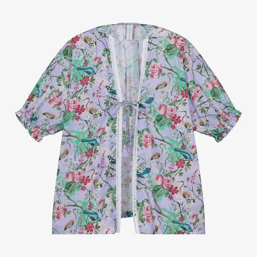 Olga Valentine-Kimono violet en coton à fleurs fille | Childrensalon