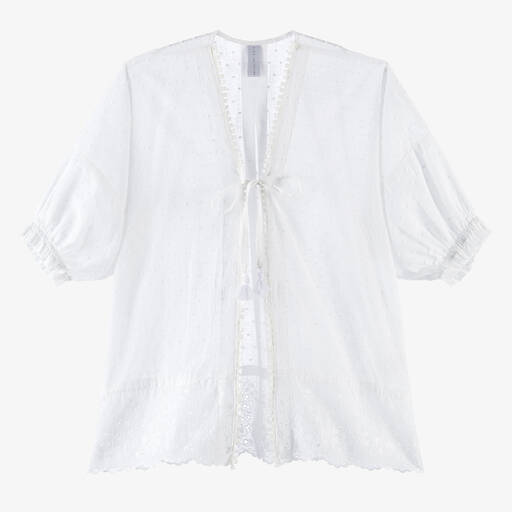 Olga Valentine-Girls White Cotton Plumetis Kimono | Childrensalon