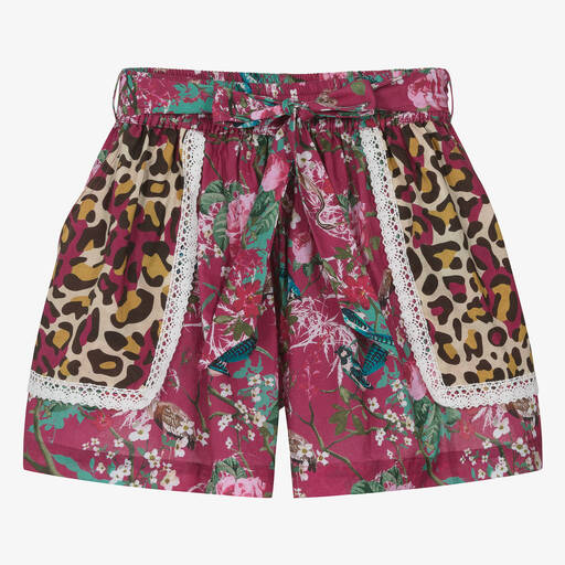 Olga Valentine-Teen Girls Pink Floral & Leopard Cotton Shorts | Childrensalon