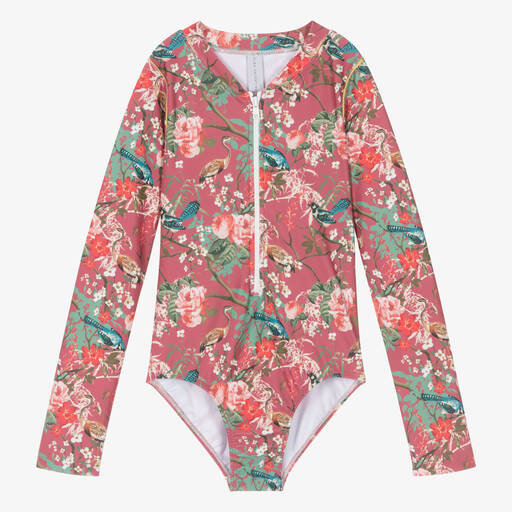 Olga Valentine-Teen Girls Pink Floral Swimsuit (UPF50+) | Childrensalon