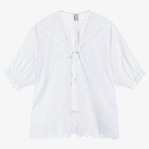 Olga Valentine-Teen Girls White Cotton Plumetis Kimono | Childrensalon
