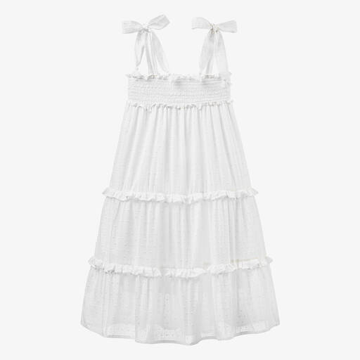 Olga Valentine-Teen Girls White Plumeti Cotton Tiered Dress | Childrensalon