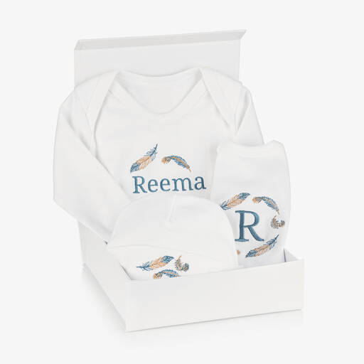 Paint My Dreams-White Feather Personalised Babysuit Gift Set | Childrensalon
