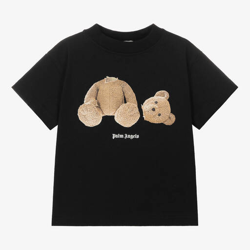 Palm Angels-Black Cotton Bear T-Shirt | Childrensalon