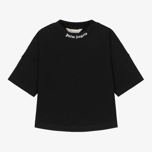Palm Angels-Black Cotton T-Shirt | Childrensalon
