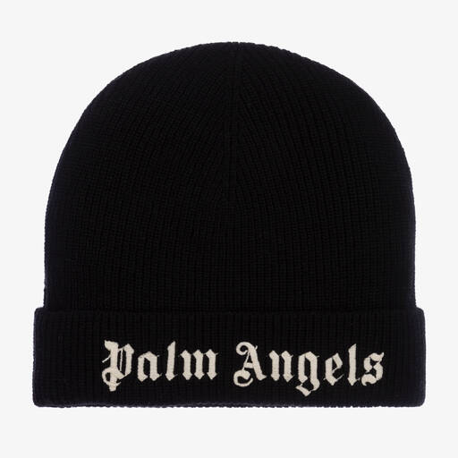 Palm Angels-Black & White Knitted Beanie Hat | Childrensalon