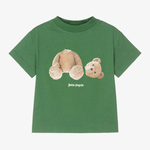 Palm Angels-Boys Green Cotton Bear T-Shirt | Childrensalon
