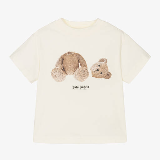 Palm Angels-Boys Ivory Cotton Bear T-Shirt | Childrensalon