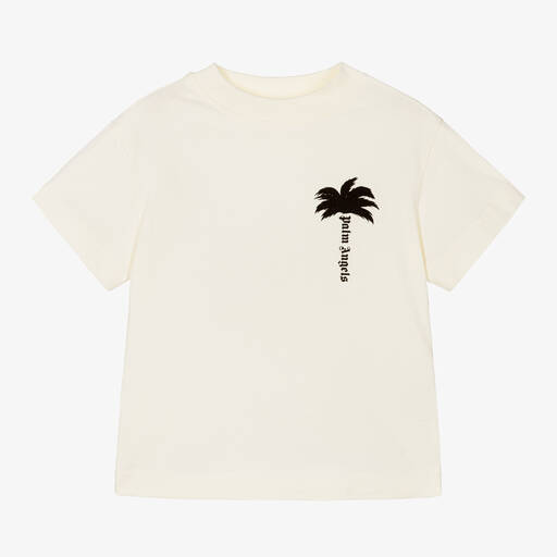Palm Angels-Boys Ivory Cotton T-Shirt | Childrensalon