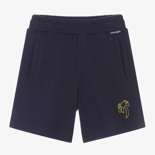 Palm Angels-Boys Navy Blue Cotton Shorts | Childrensalon