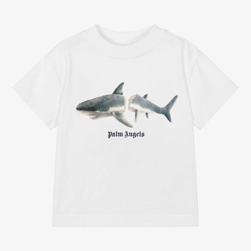 Palm Angels-Boys White Cotton Shark T-Shirt | Childrensalon
