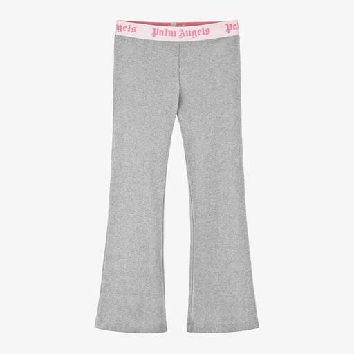 Palm Angels-Girls Grey Glittery Flared Trousers  | Childrensalon