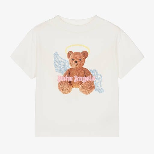 Palm Angels-Кремовая хлопковая футболка с медвежонком для девочек | Childrensalon