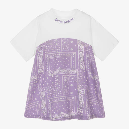 Palm Angels-Girls Purple & White Cotton Dress | Childrensalon
