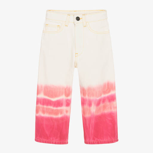 Palm Angels-Girls White & Pink Tie-Dye Jeans | Childrensalon