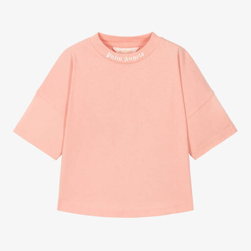 Palm Angels-Pink Cotton Crew Neck T-Shirt | Childrensalon