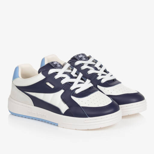Palm Angels-Teen Boys White & Blue Leather Trainers | Childrensalon