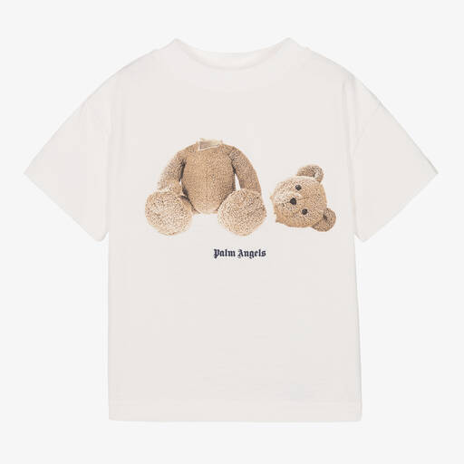 Palm Angels-Белая хлопковая футболка с медвежонком | Childrensalon