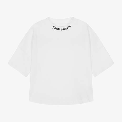 Palm Angels-White Cotton T-Shirt | Childrensalon