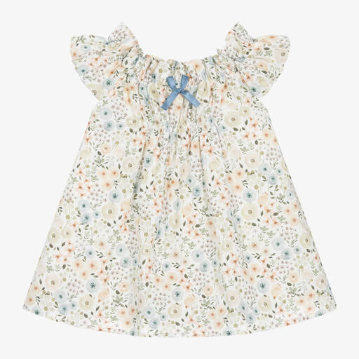 Paloma de la O-Baby Girls Beige Floral Cotton Dress | Childrensalon