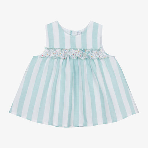 Paloma de la O-Baby Girls Green Striped Cotton Dress | Childrensalon