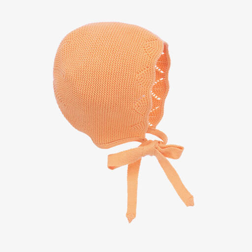 Paloma de la O-Baby Girls Orange Cotton Knit Bonnet | Childrensalon