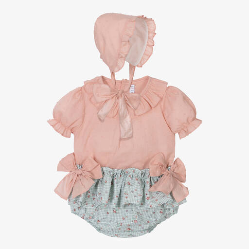 Paloma de la O-Baby Girls Pink Plumeti Shorts Set | Childrensalon