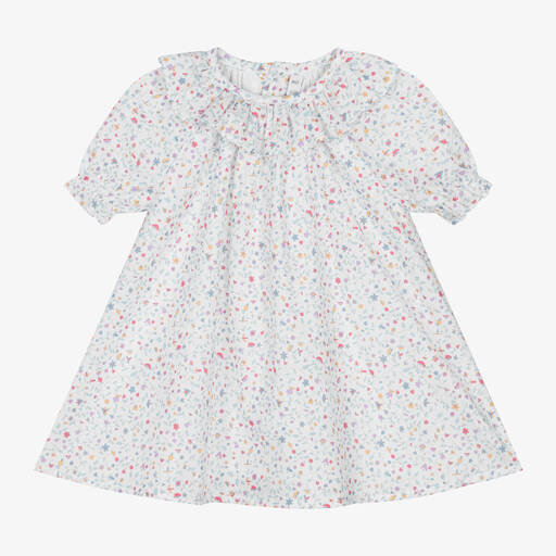 Paloma de la O-Baby Girls White Ditsy Floral Cotton Dress | Childrensalon