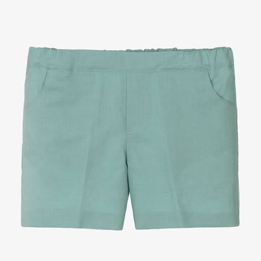 Paloma de la O-Boys Green Linen & Cotton Shorts | Childrensalon