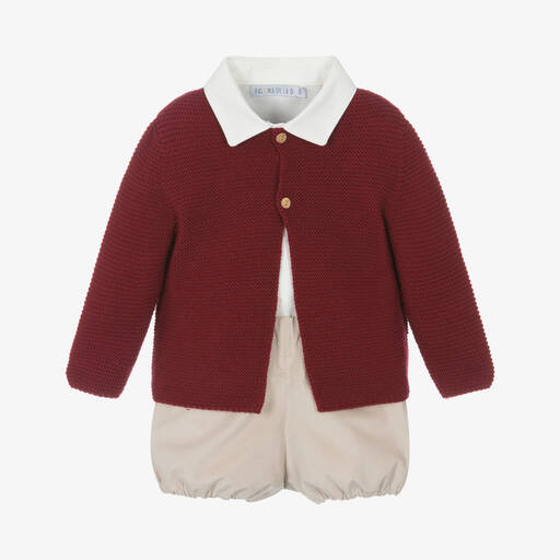 Paloma de la O-Boys Red & Beige Velvet Shorts Set | Childrensalon