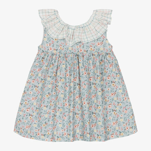 Paloma de la O-Girls Blue Floral Cotton Dress | Childrensalon