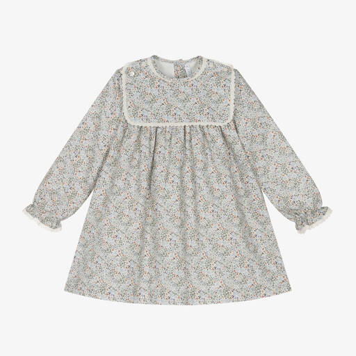 Paloma de la O-Girls Blue Floral Cotton Dress | Childrensalon