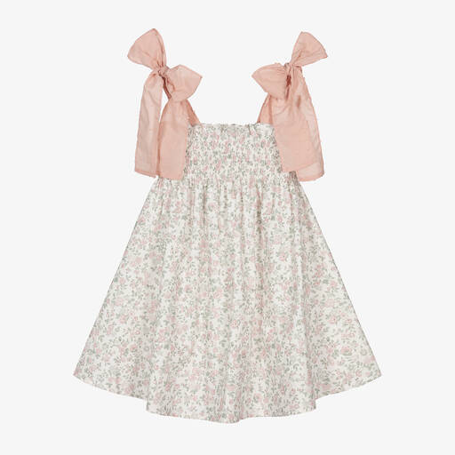 Paloma de la O-Girls Pink Floral Cotton Dress | Childrensalon